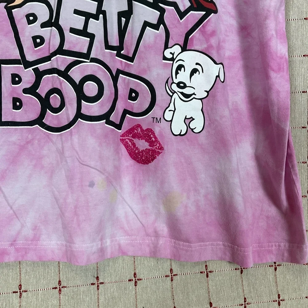 Vintage Betty Boop & Pudgy Pink Tie Dye 1X Y2K Oversized Shirt XL PreLoved - Picture 3 of 6